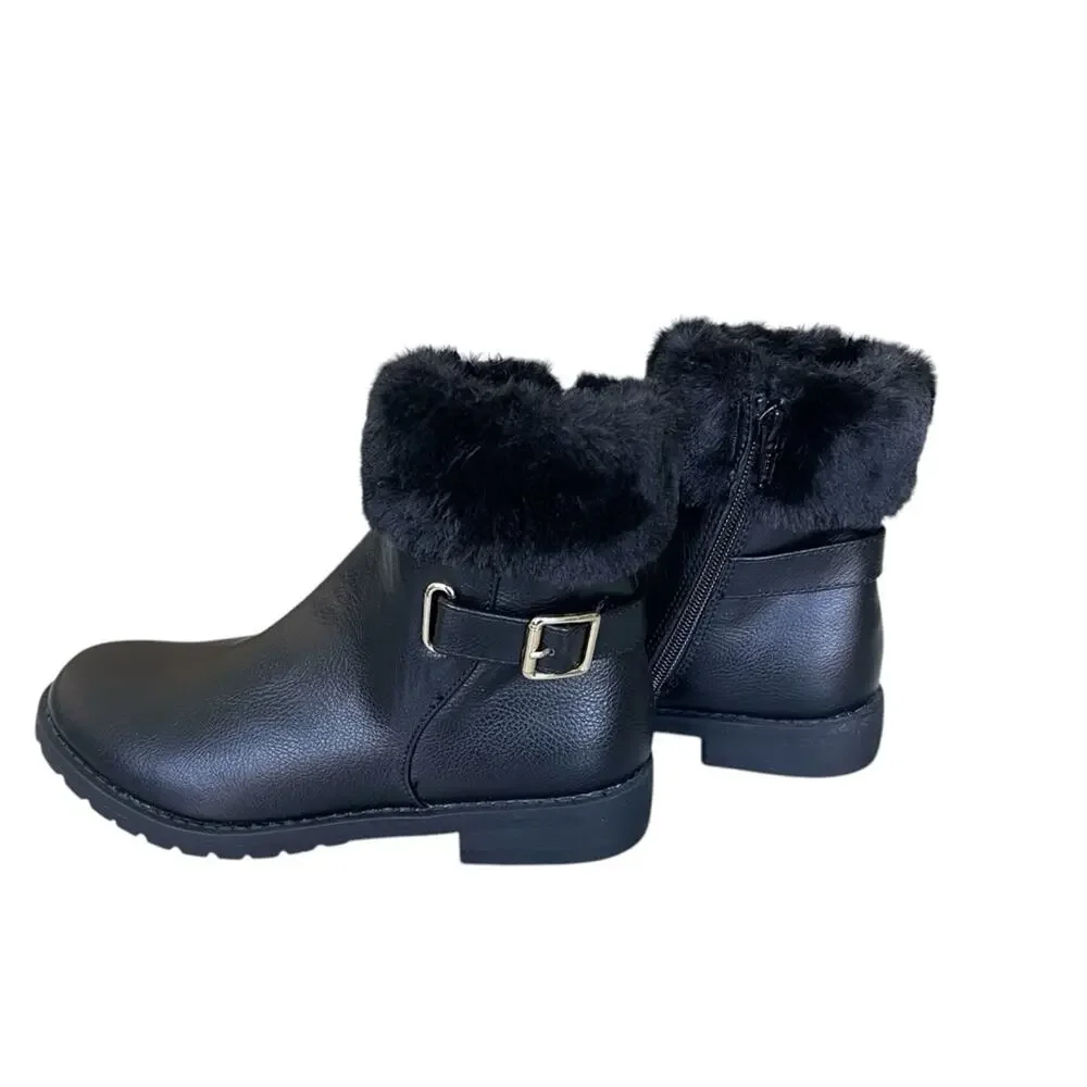 The Children's Place Faux Fur and Leather Side Buckle Booties Black Size 2